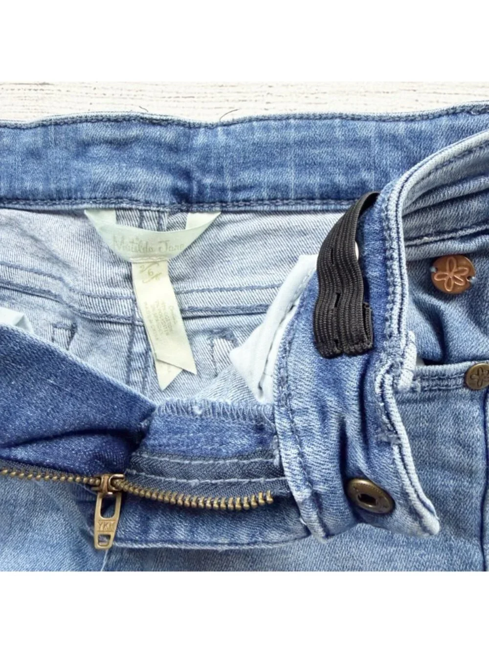 Matilda Jane Girls Heart Patch Denim Jeans Slim Adjustable Waist Blue 6